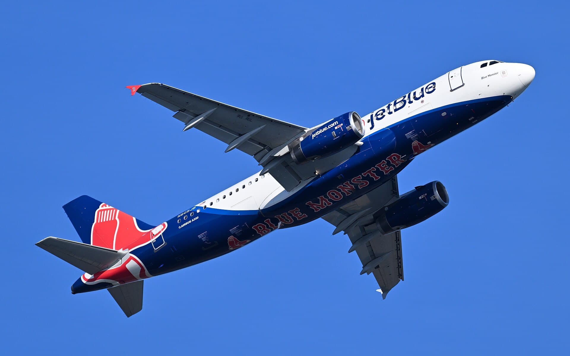 JetBlue Airbus A320 N605JB departing Boston March 2025