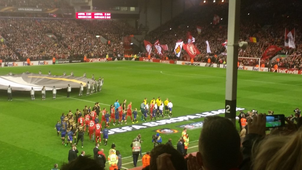 The players take the pitch at Anfield geograph.org.uk
